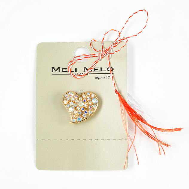Brosa martisor inima cu pietre roz