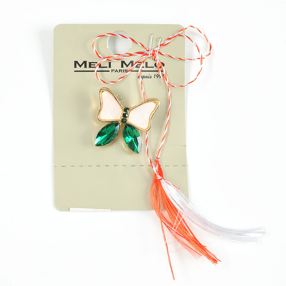 Brosa martisor fluture alb cu pietre verzi - 1 | YEO