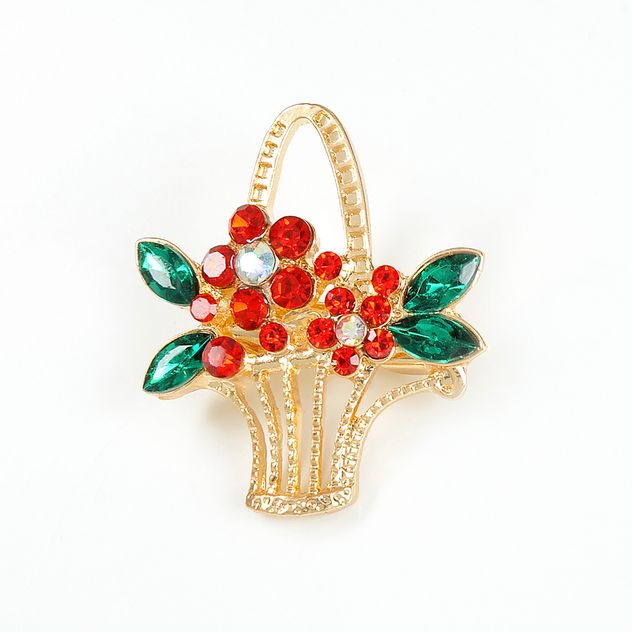 Brosa martisor cos cu flori rosii