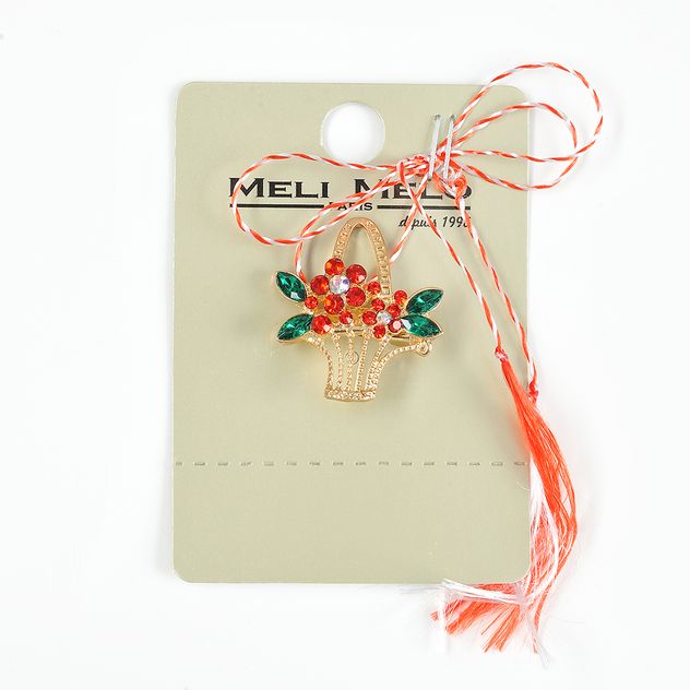 Brosa martisor cos cu flori rosii
