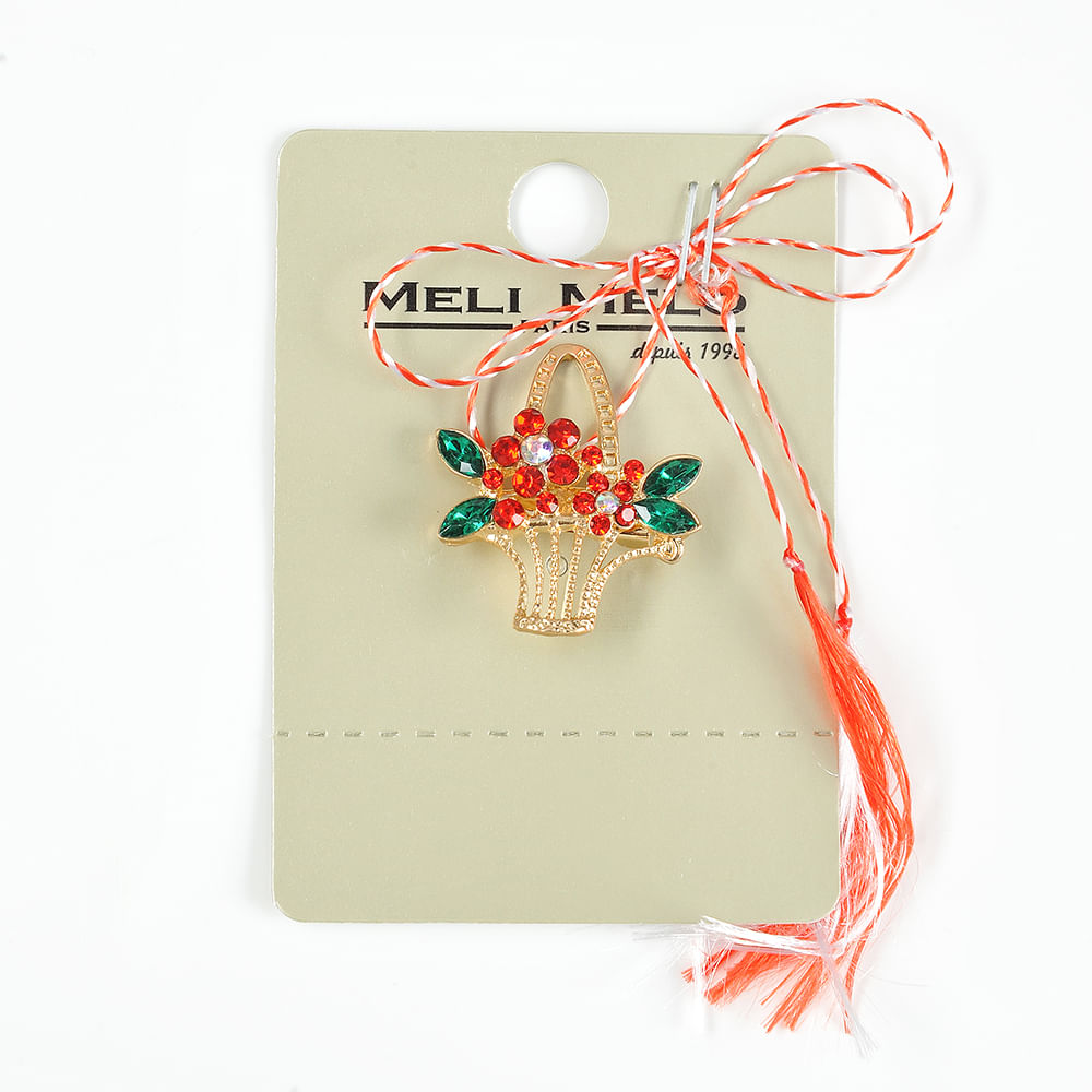 Brosa martisor cos cu flori rosii - 1 | YEO