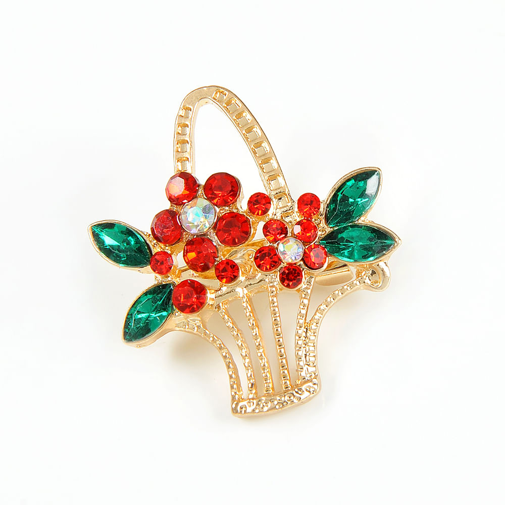 Brosa martisor cos cu flori rosii - 2 | YEO