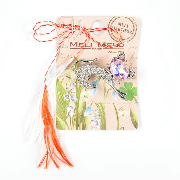 Brosa martisor pisica argintie