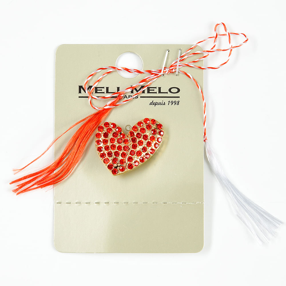 Brosa martisor inima cu pietre rosii - 1 | YEO