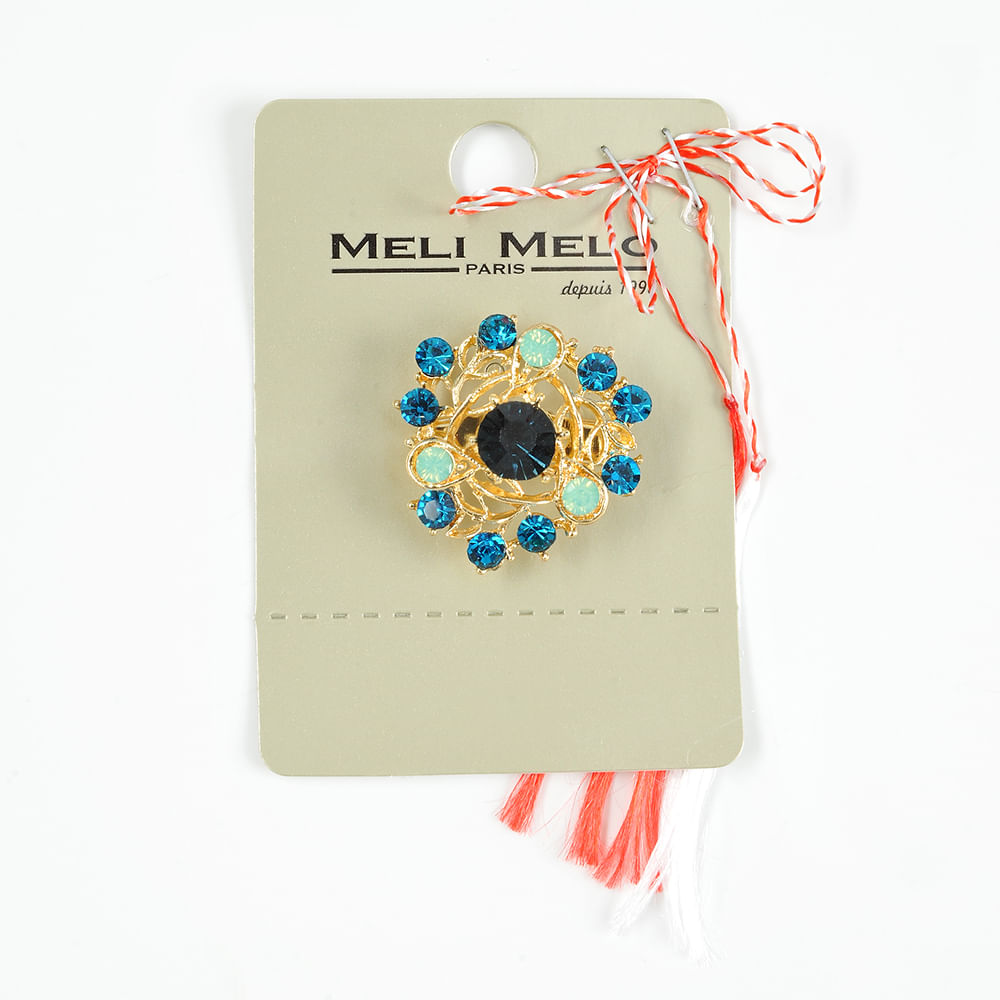 Brosa martisor floare aurie cu pietre albastre - 1 | YEO