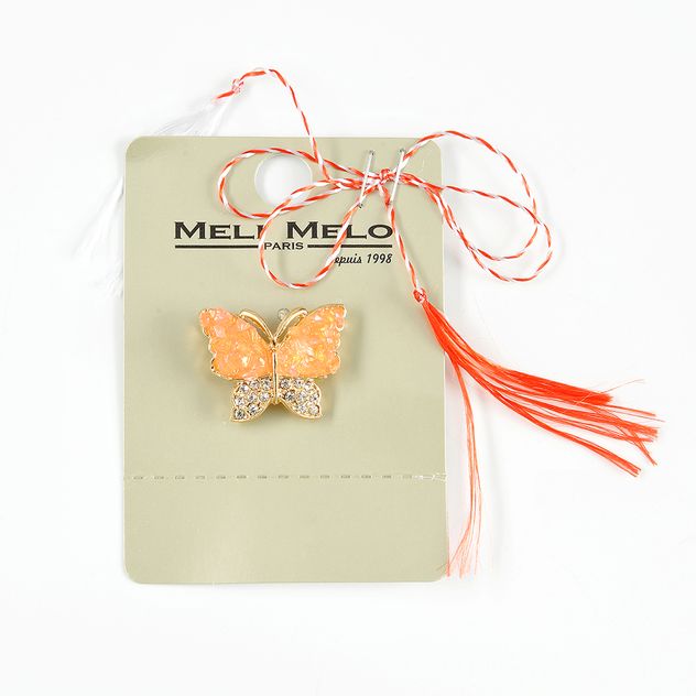Brosa martisor fluture auriu cu aripi portocalii