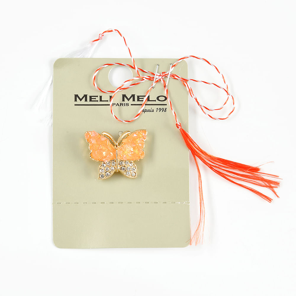 Brosa martisor fluture auriu cu aripi portocalii - 1 | YEO