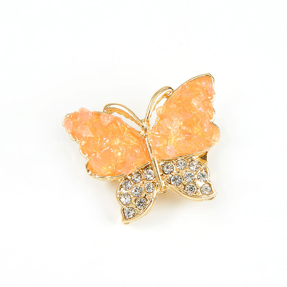 Brosa martisor fluture auriu cu aripi portocalii - 2 | YEO