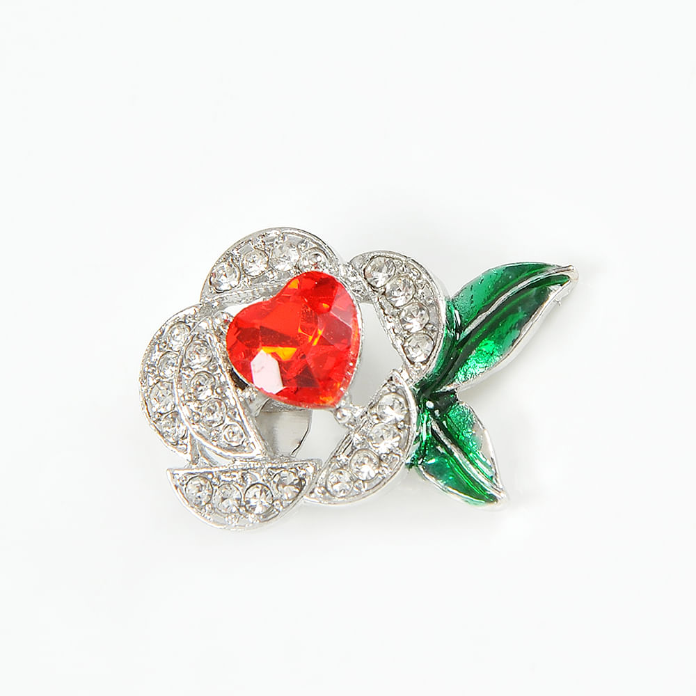 Brosa martisor floare argintie cu inima rosie - 2 | YEO
