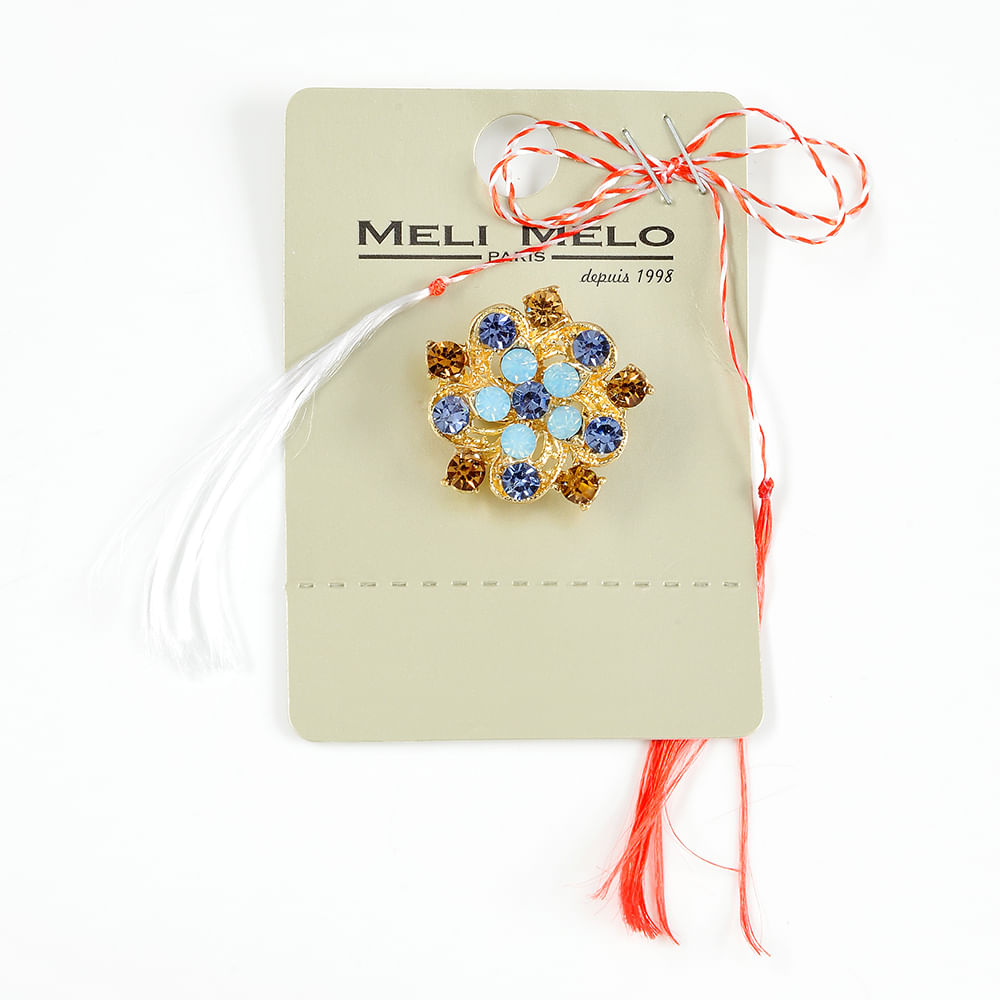 Brosa martisor floare cu pietre albastre si maro - 1 | YEO