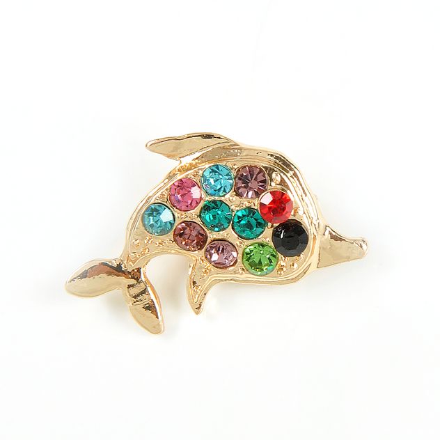 Brosa martisor delfin auriu cu pietre multicolore