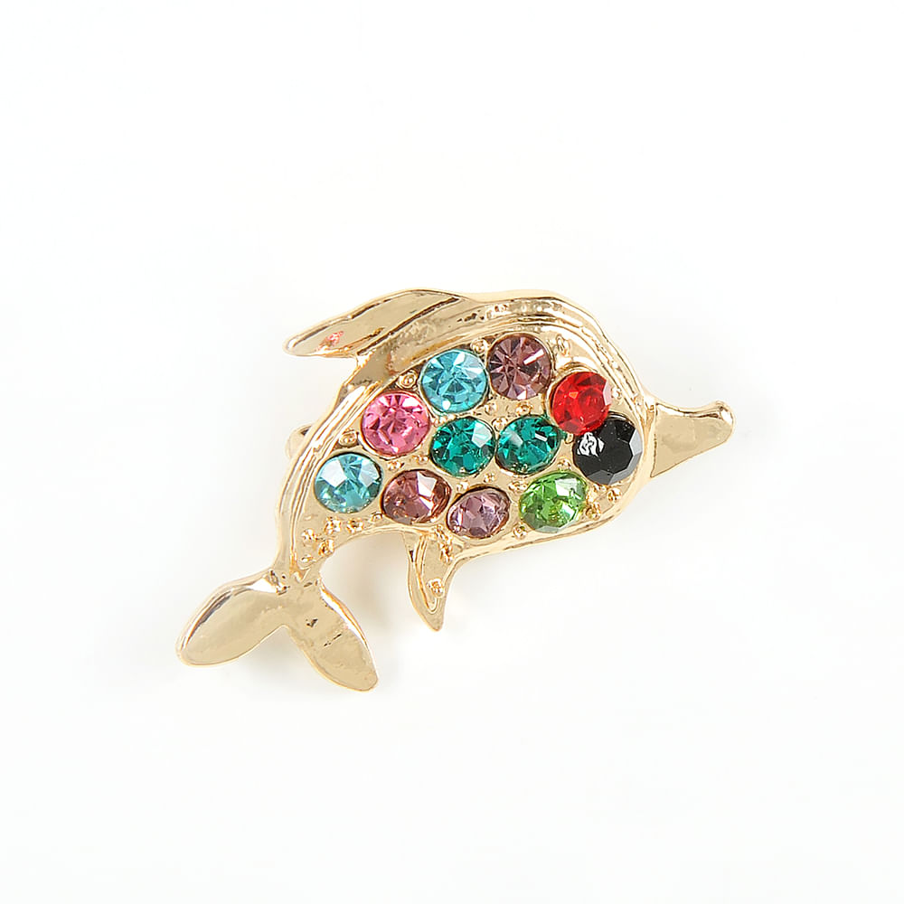 Brosa martisor delfin auriu cu pietre multicolore - 2 | YEO