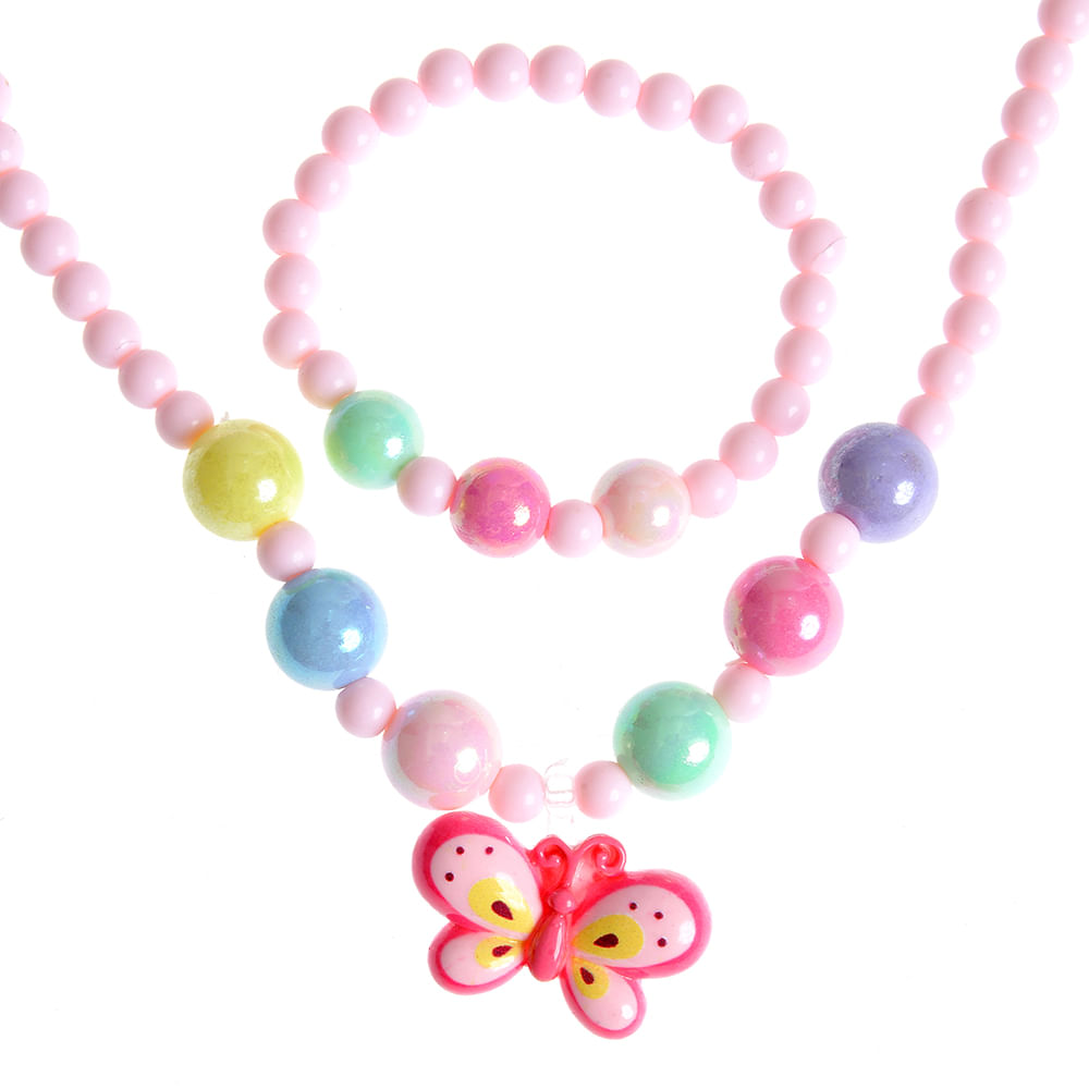 Set colier si bratara roz cu margele colorate - 2 | YEO