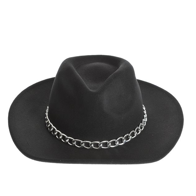 Palarie neagra fedora cu lant argintiu