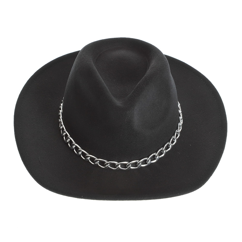 Palarie neagra fedora cu lant argintiu - 1 | YEO