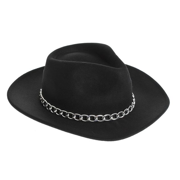 Palarie neagra fedora cu lant argintiu