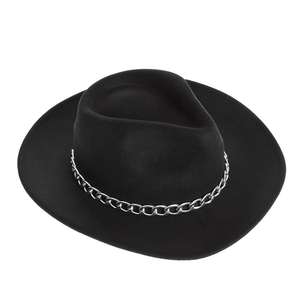 Palarie neagra fedora cu lant argintiu - 3 | YEO
