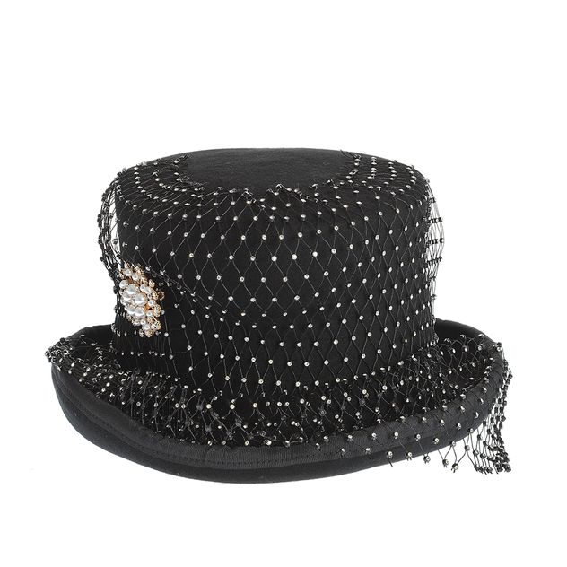 Palarie neagra cu voaleta din plasa si pietre
