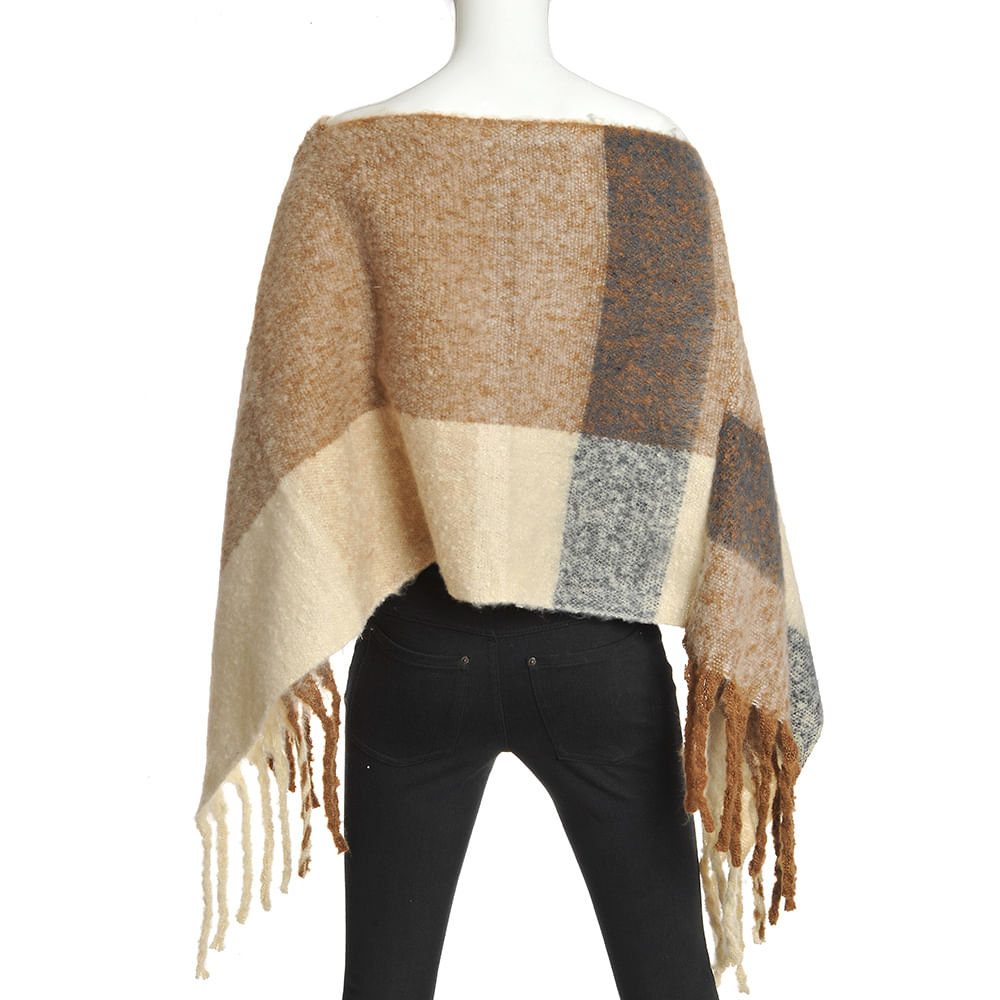 Poncho bej cu franjuri - 1 | YEO