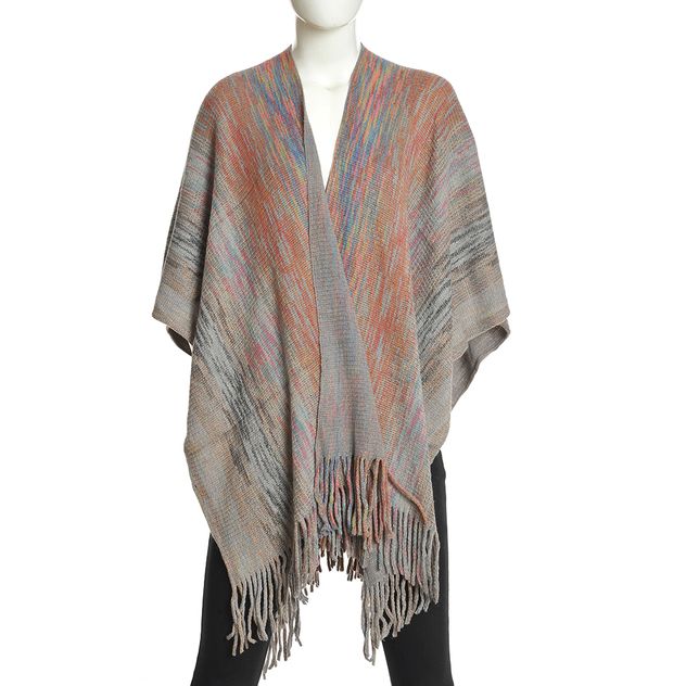 Poncho multicolor cu franjuri