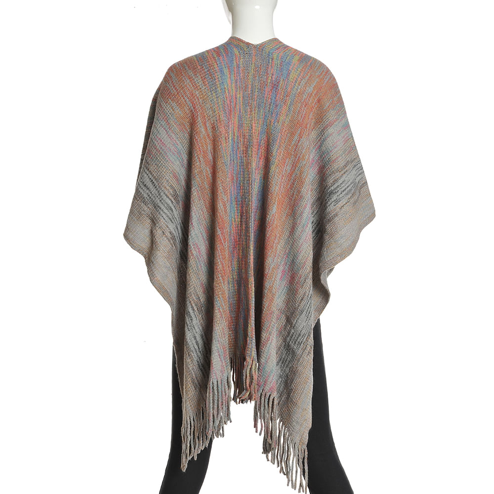 Poncho multicolor cu franjuri - 2 | YEO