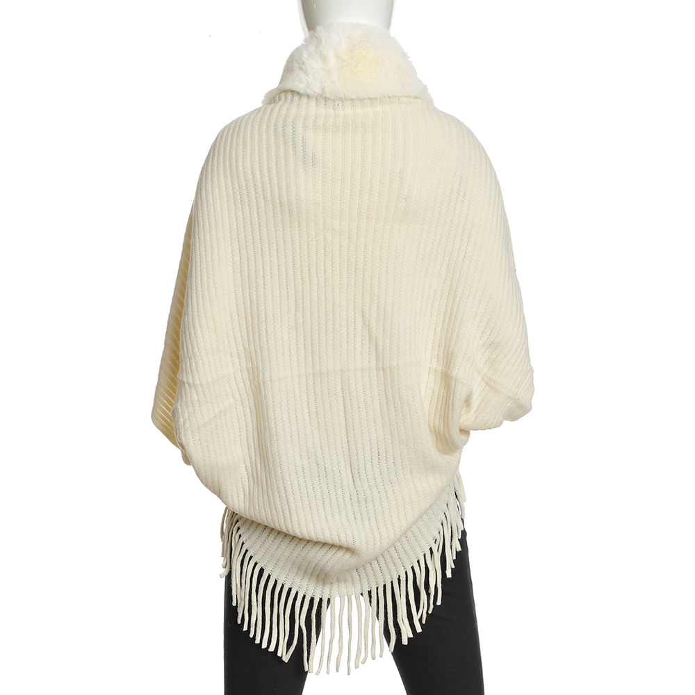 Poncho bej cu guler din blana artificiala - 2 | YEO
