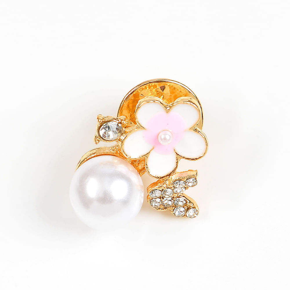 Brosa martisor floare alba cu perla si fluture - 2 | YEO