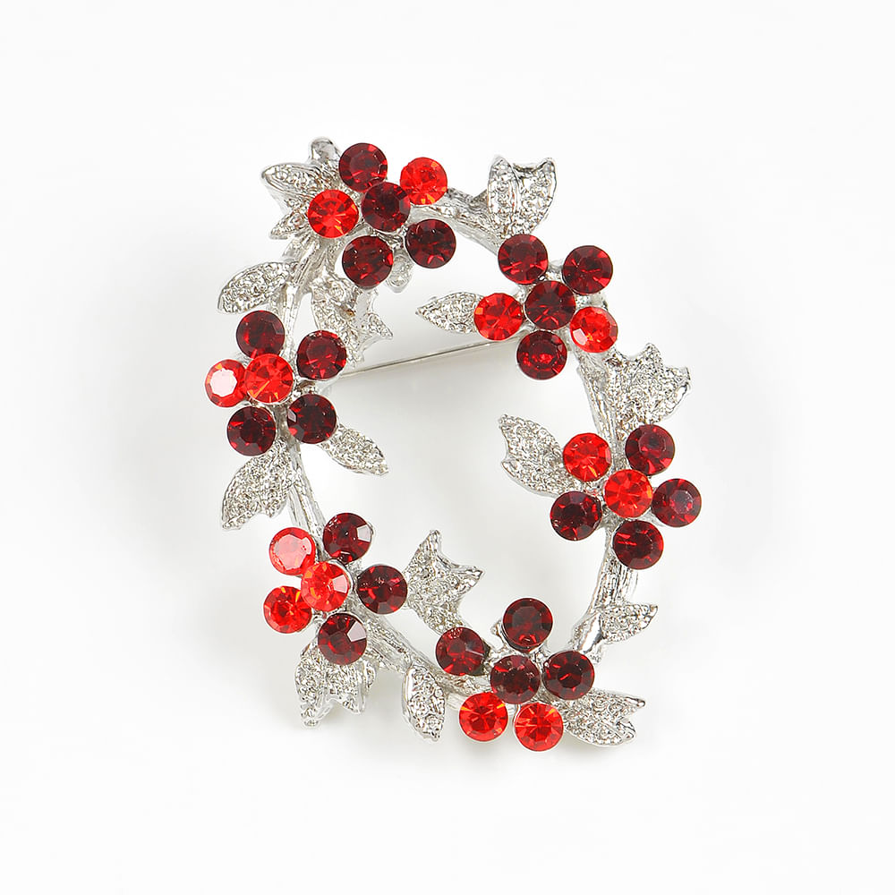 Brosa martisor argintie cu flori rosii - 2 | YEO
