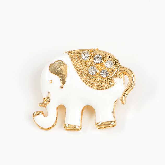 Brosa martisor elefant alb cu pietre zirconice