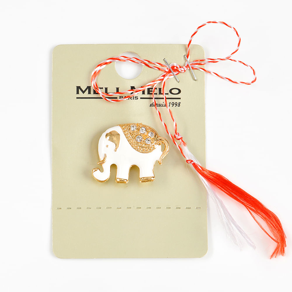Brosa martisor elefant alb cu pietre zirconice - 1 | YEO