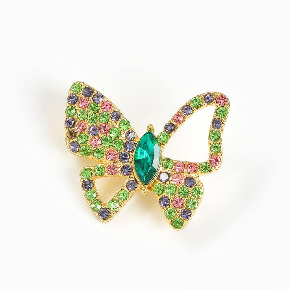 Brosa martisor fluture cu pietre roz si verzi