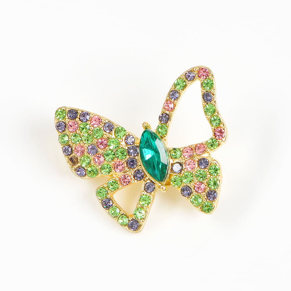 Brosa martisor fluture cu pietre roz si verzi - 2 | YEO