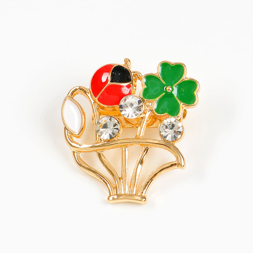 Brosa martisor cos cu trifoi si buburuza