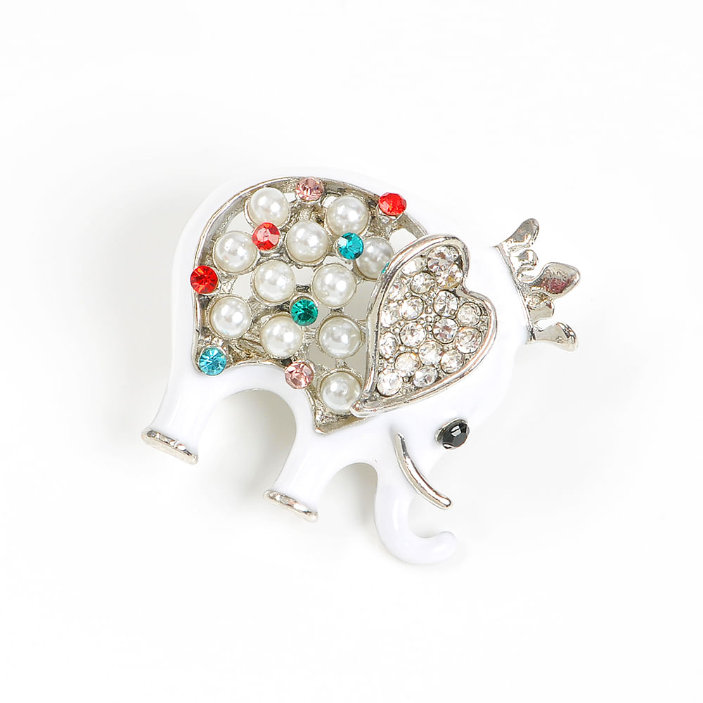 Brosa martisor  elefant alb cu perle - 2 | YEO