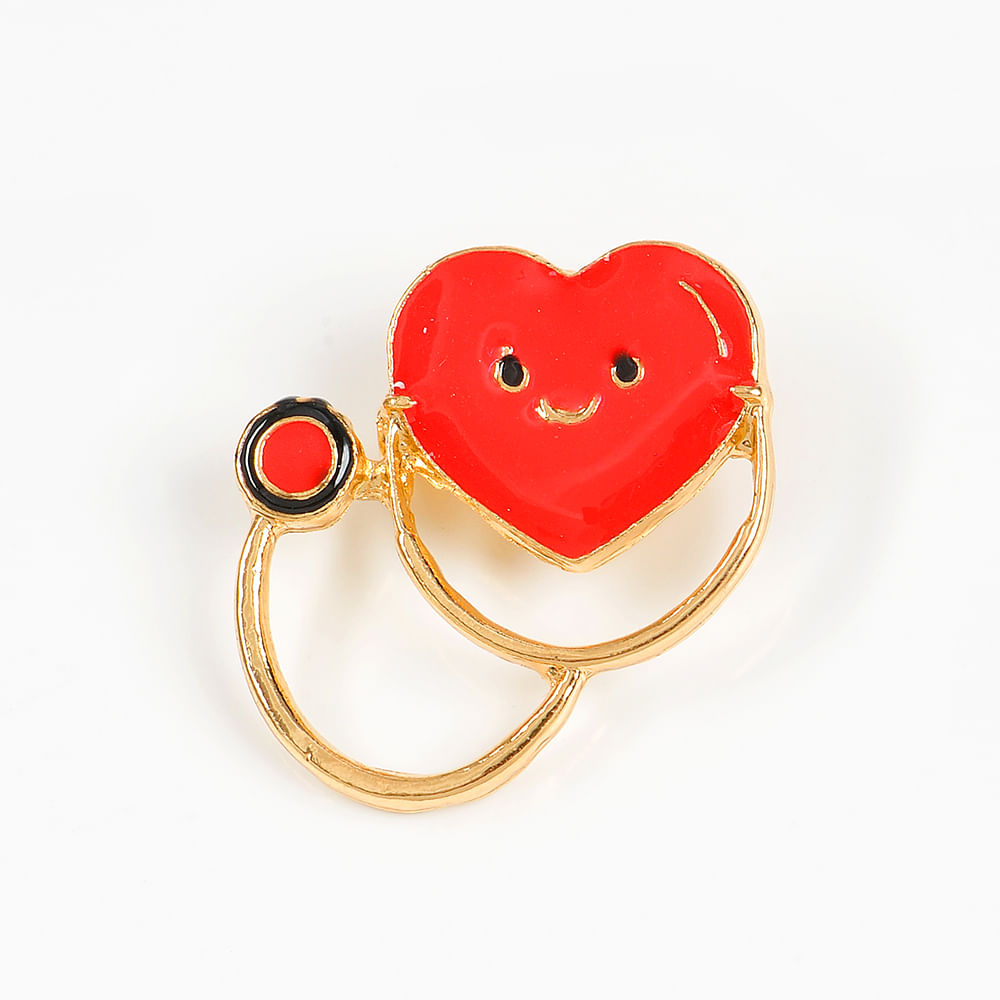 Brosa martisor stetoscop auriu cu inima rosie - 2 | YEO