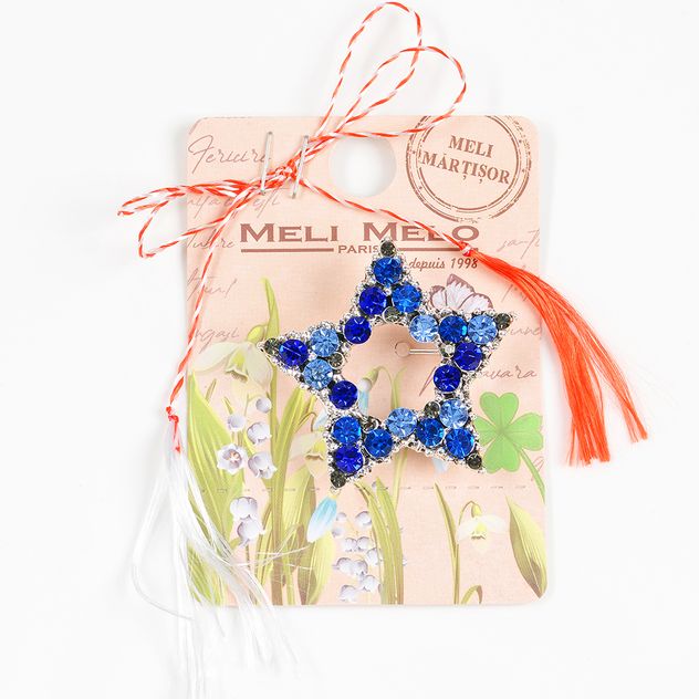 Brosa martisor stea cu pietre albastre