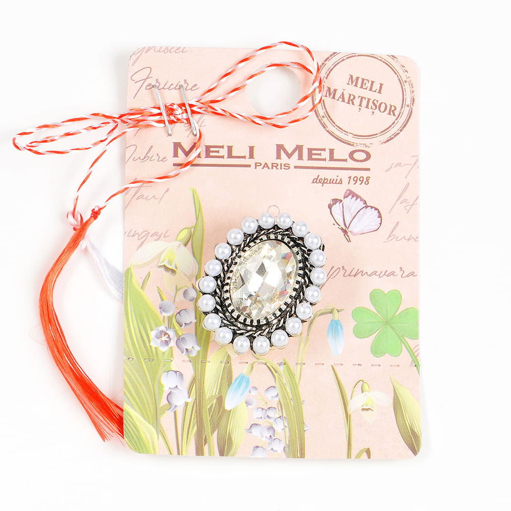 Brosa martisor decorata cu perle albe - 1 | YEO