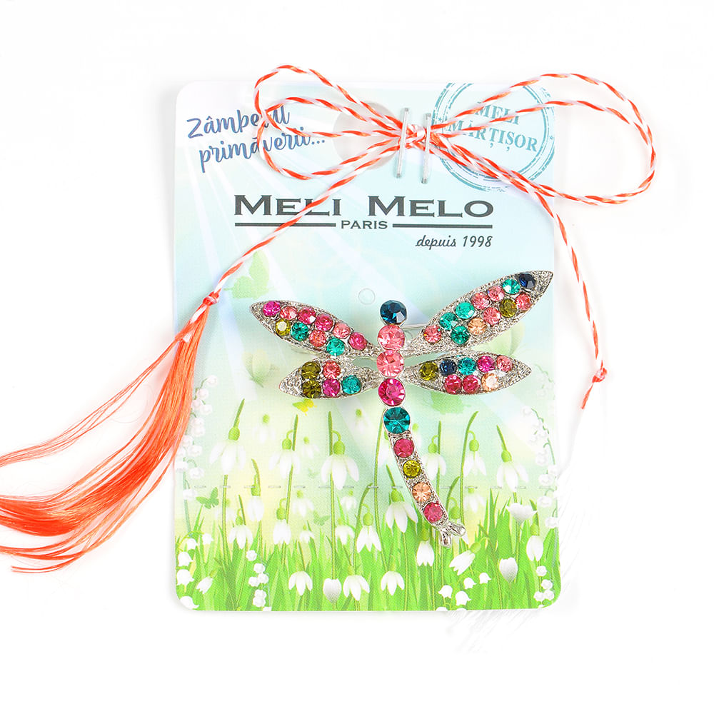 Brosa martisor libelula cu pietre multicolore - 1 | YEO