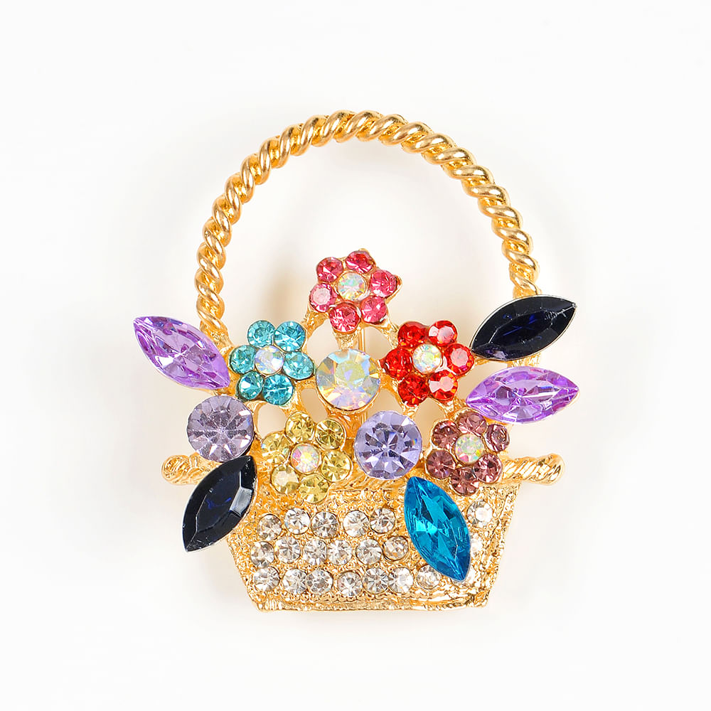 Brosa martisor cos cu flori multicolore