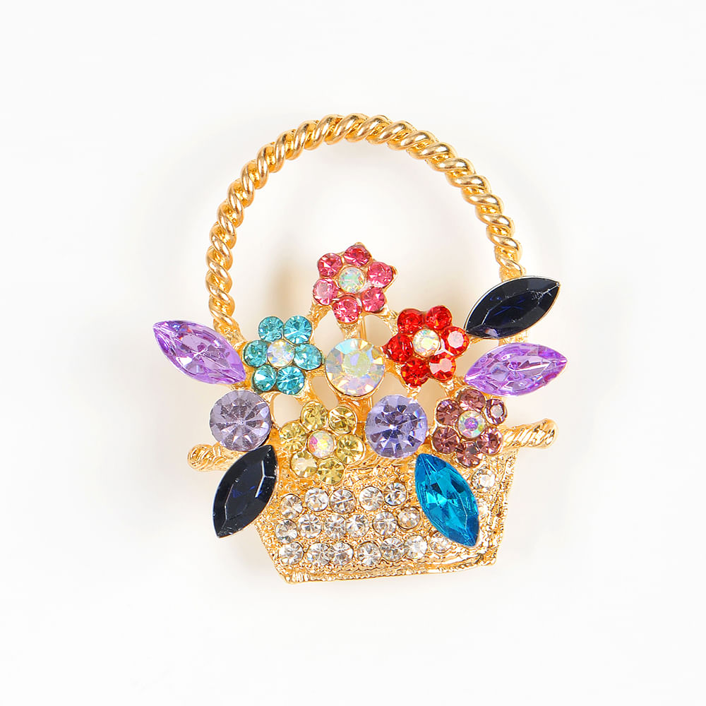 Brosa martisor cos cu flori multicolore - 2 | YEO