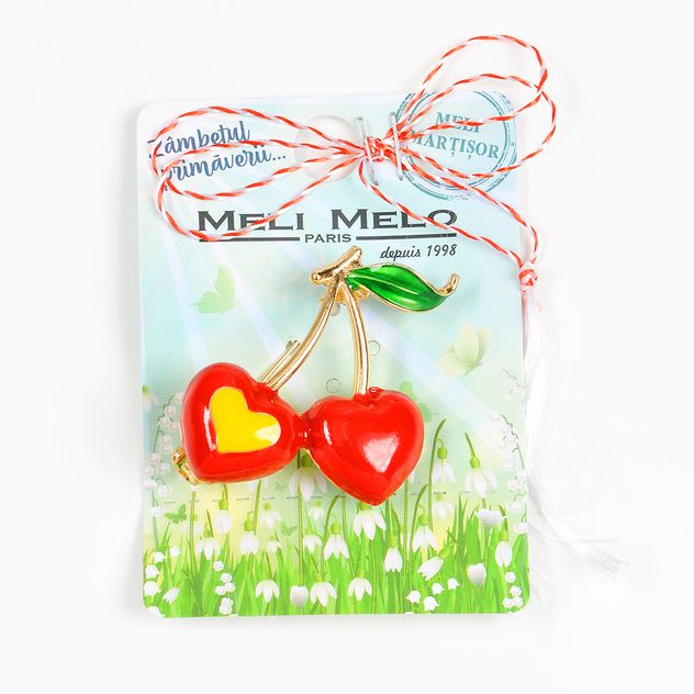 Brosa martisor cirese in forma de inima