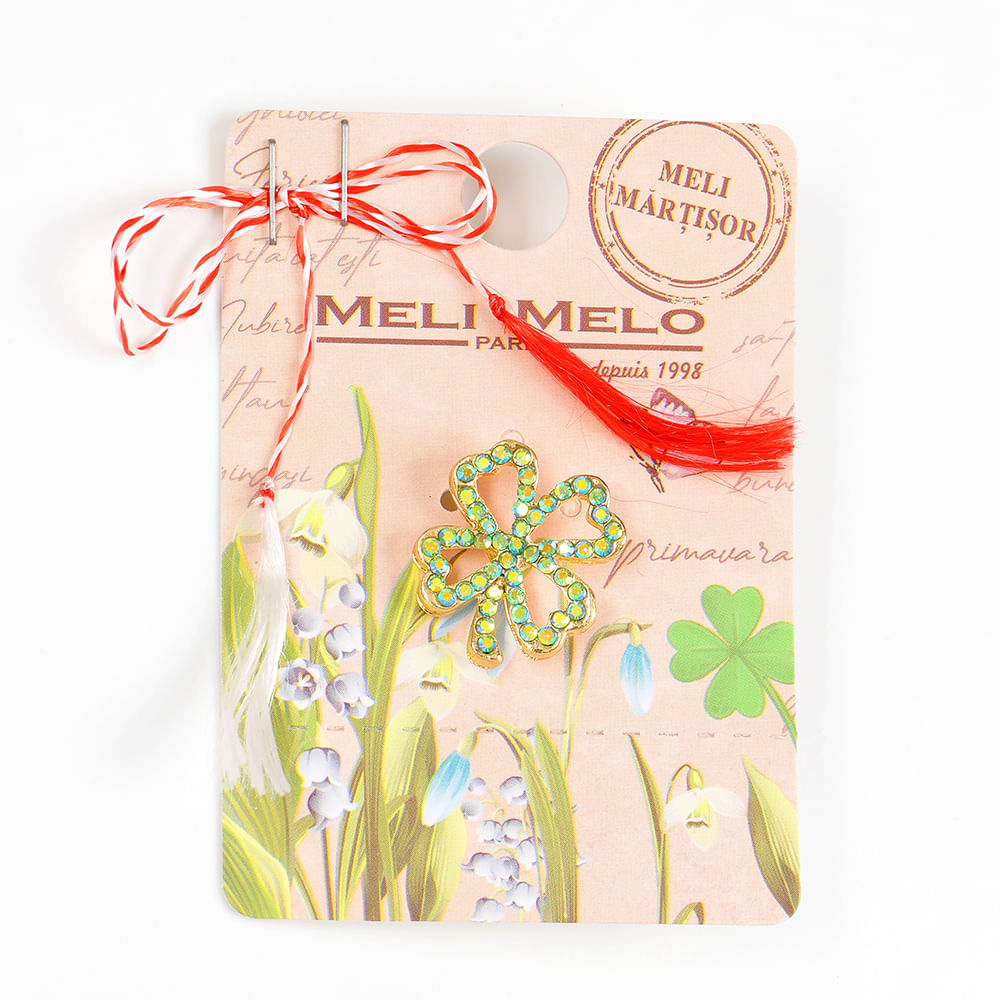 Brosa martisor trifoi cu pietre verzi - 1 | YEO