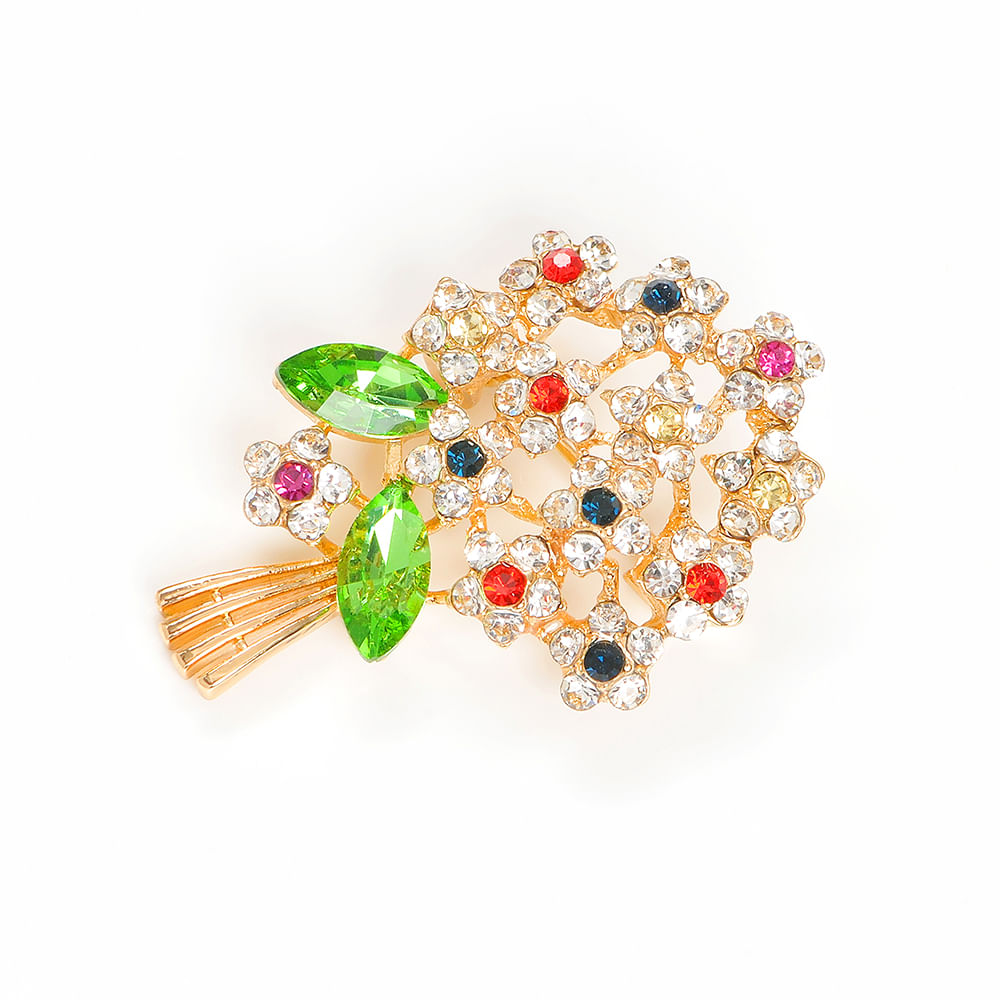 Brosa martisor buchet de flori cu pietre multicolore - 2 | YEO