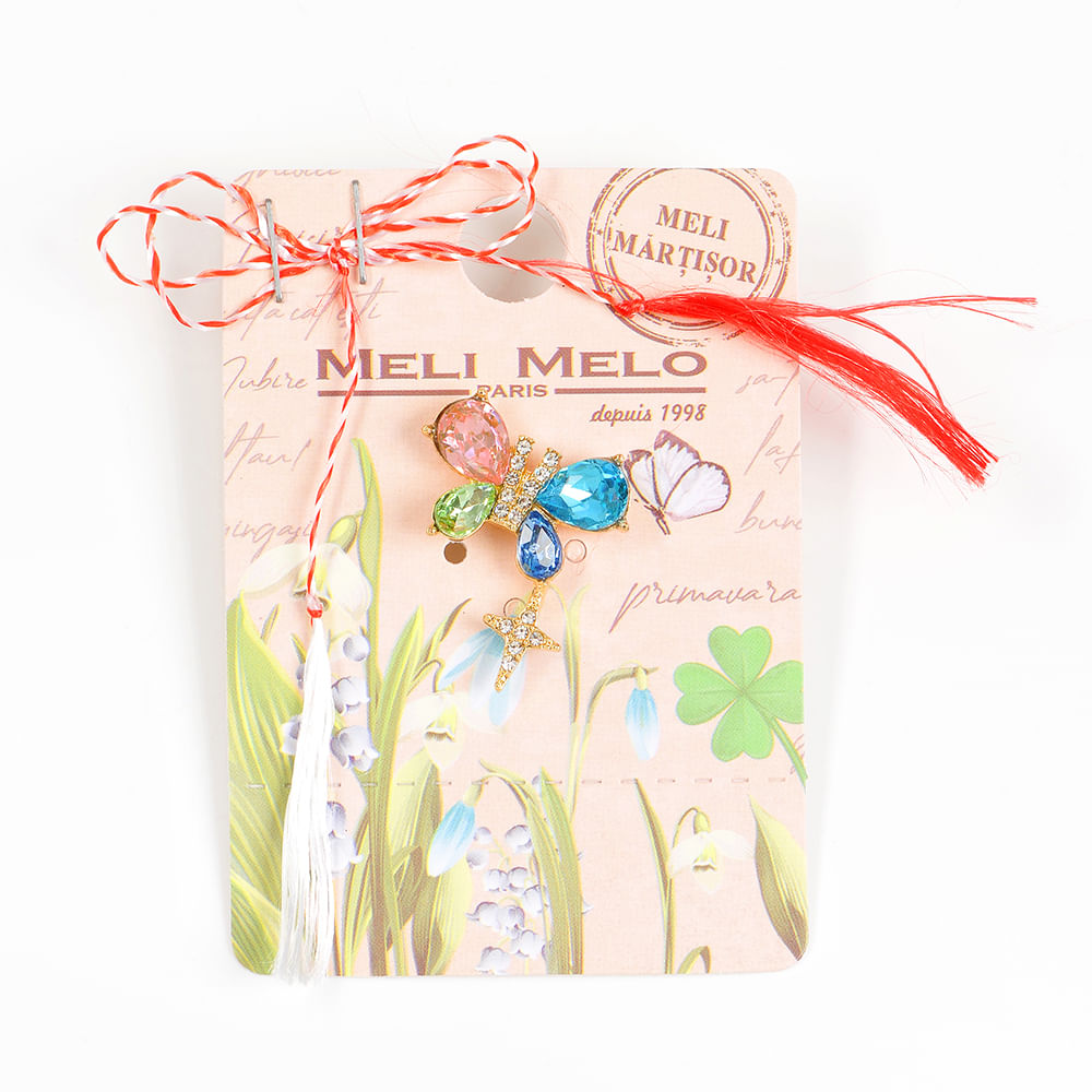 Brosa martisor fluture cu pietre multicolore - 1 | YEO