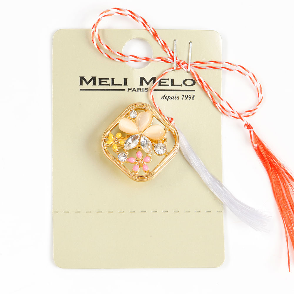 Brosa aurie martisor cu flori multicolore - 1 | YEO