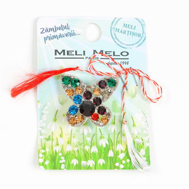 Brosa fluture cu pietre multicolore