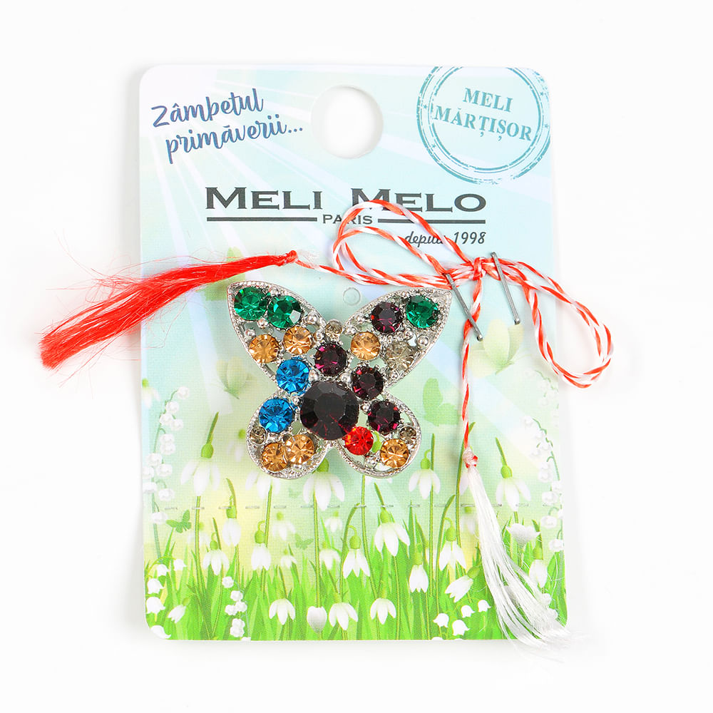Brosa fluture cu pietre multicolore - 1 | YEO