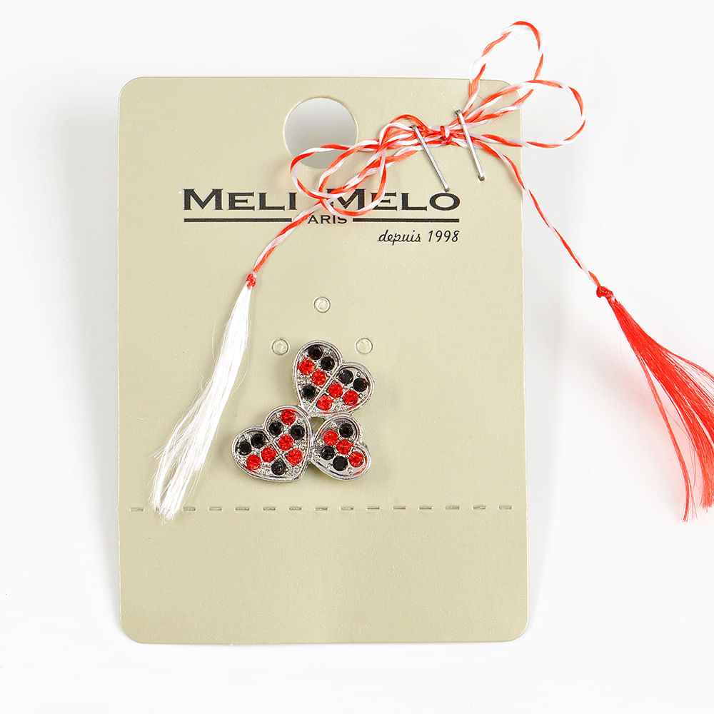 Brosa martisor 3 inimi cu pietre multicolore - 1 | YEO
