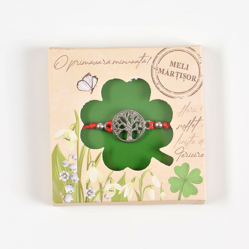 Bratara martisor rosie cu medalion arborele vietii