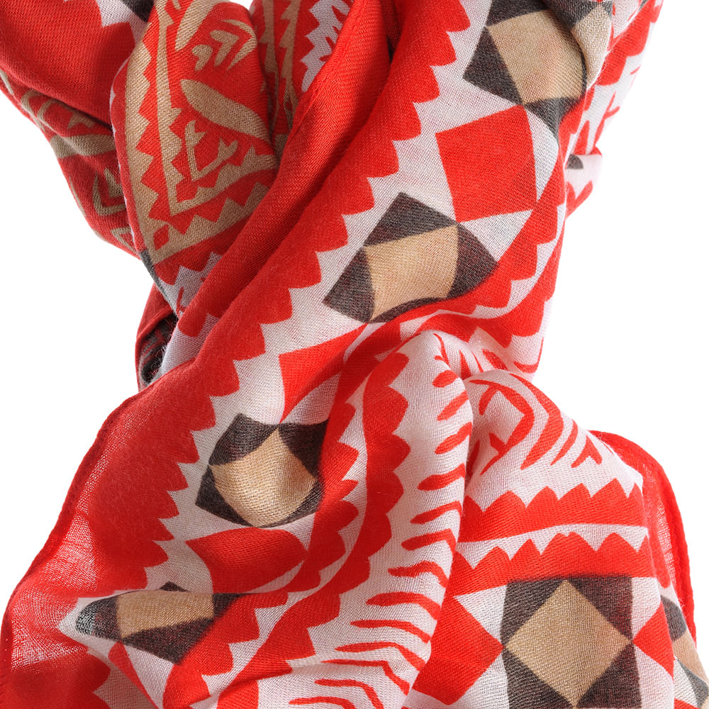 Esarfa rosie cu modele geometrice - 1 | YEO
